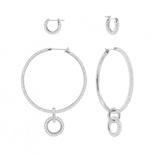 Stone Pierced Earring Set, White, Rhodium plated