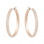 Stone Hoop Pierced Earrings, Pink, Rose-gold tone plated