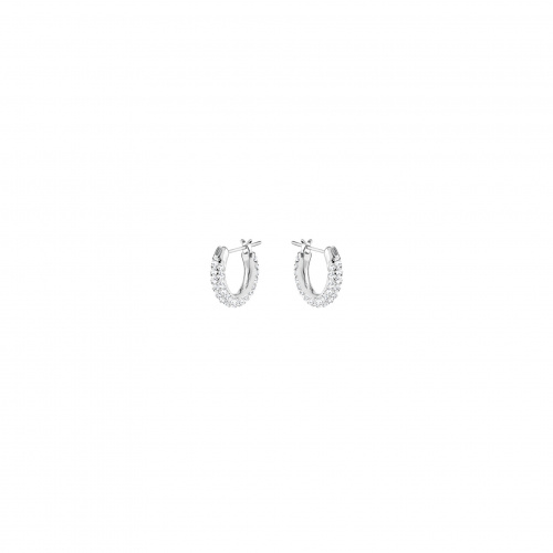 Stone Pierced Earrings, White, Rhodium plated