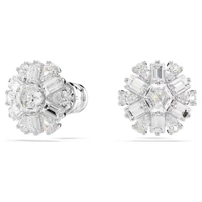 Idyllia stud earrings Mixed cuts, Snowflake, White, Rhodium plated