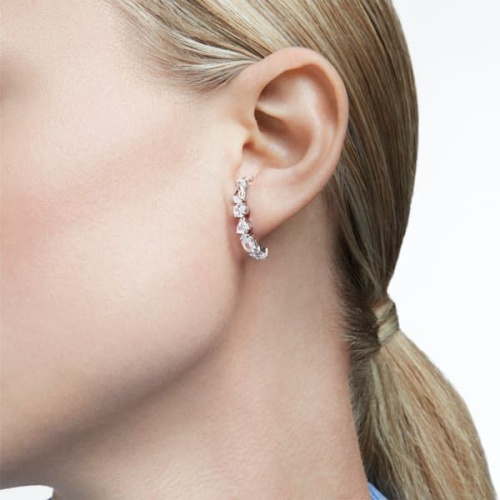 Tennis Deluxe Mixed Pierced Earrings, White, Rhodium plated