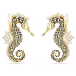 Idyllia clip earrings Crystal pearl, Seahorse, White, Gold-tone plated