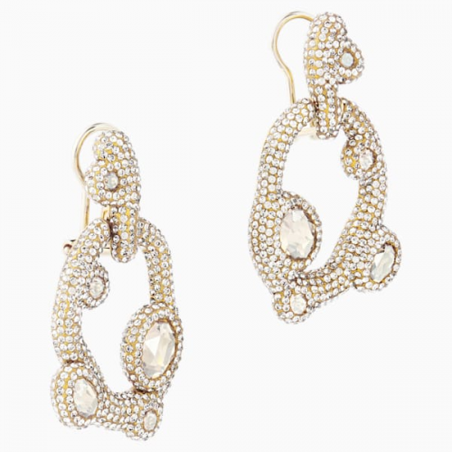 Tigris Pierced Earrings, White, Gold-tone plated