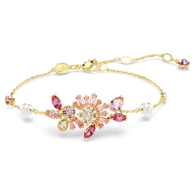 Gema bracelet Mixed cuts, Flower, Pink, Gold-tone plated