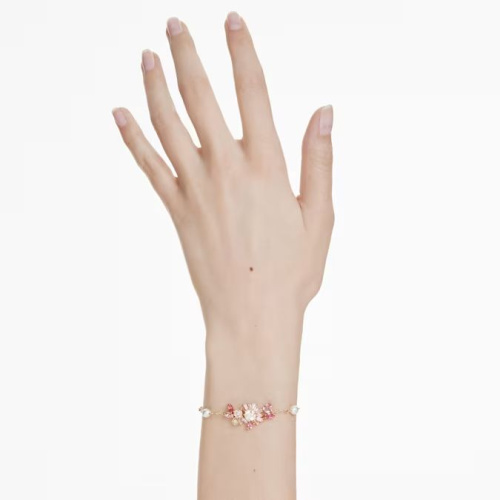 Gema bracelet Mixed cuts, Flower, Pink, Gold-tone plated