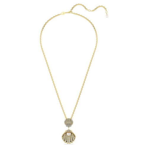 Idyllia necklace Mixed cuts, Shell, White, Gold-tone plated