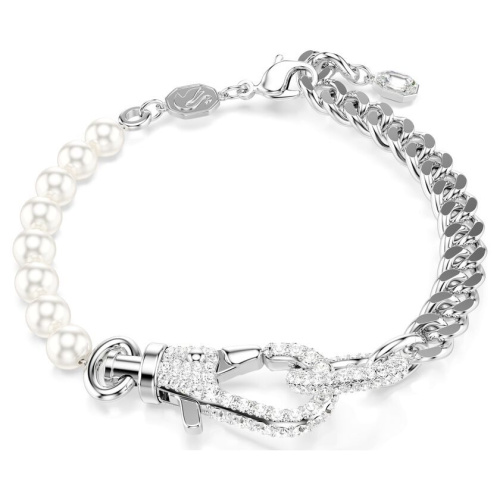 Dextera bracelet Pavé, Crystal pearl, White, Rhodium plated