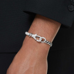 Dextera bracelet Pavé, Crystal pearl, White, Rhodium plated