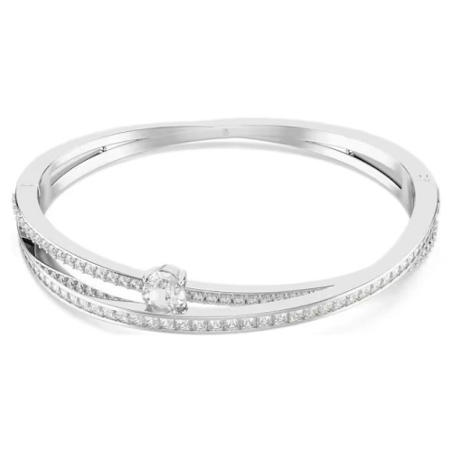 Hyperbola bangle Mixed cuts, White, Rhodium plated