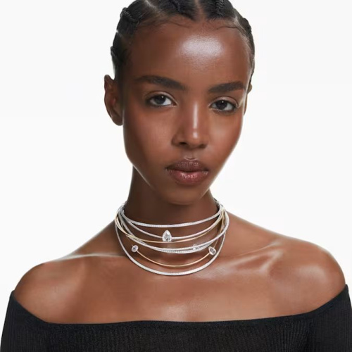 Hyperbola choker Mixed cuts, White, Mixed metal finish