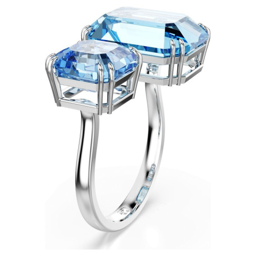 Millenia open ring Octagon cut, Blue, Rhodium plated