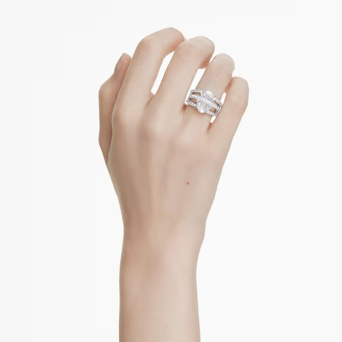 Hyperbola cocktail ring Mixed cuts, White, Rhodium plated