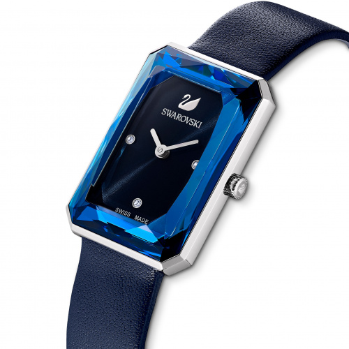 Uptown Watch, Leather strap, Blue, Stainless Steel