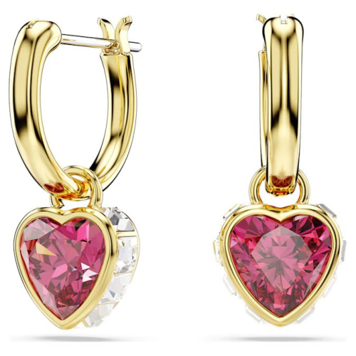 Chroma drop earrings Heart, Red, Gold-tone plated