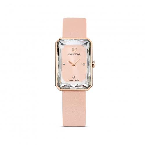 Uptown Watch, Leather strap, Pink, Rose-gold tone PVD